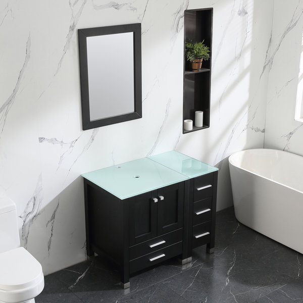 Brayden Studio® Roberge 36.2'' Single Bathroom Vanity with Glass Top